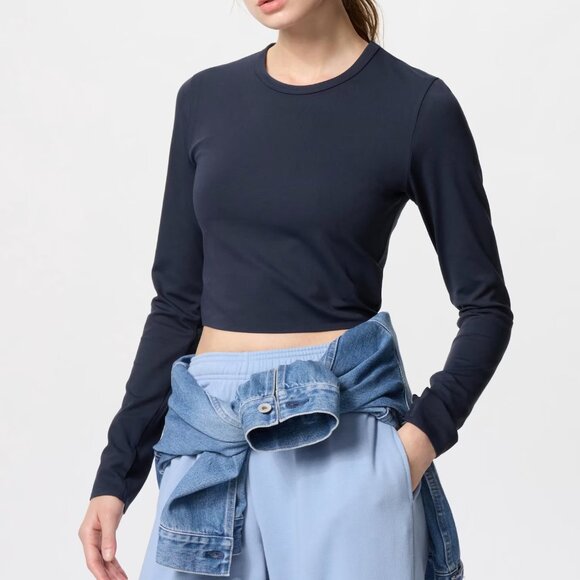 Uniqlo AIRism Soft Cropped T-Shirt Navy Blue - Picture 1 of 1